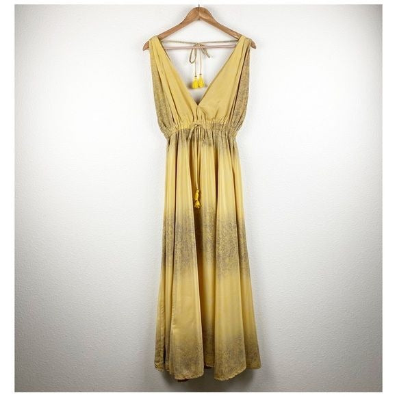 Fashion Fuse Yellow Printed Maxi Dress Size Medium