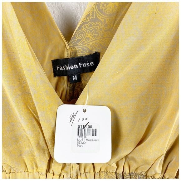 Fashion Fuse Yellow Printed Maxi Dress Size Medium