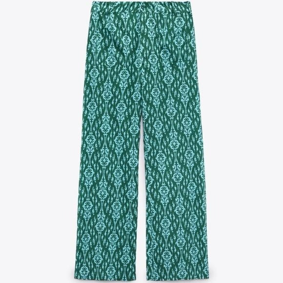 Zara Green & Blue Printed Pants Size Small