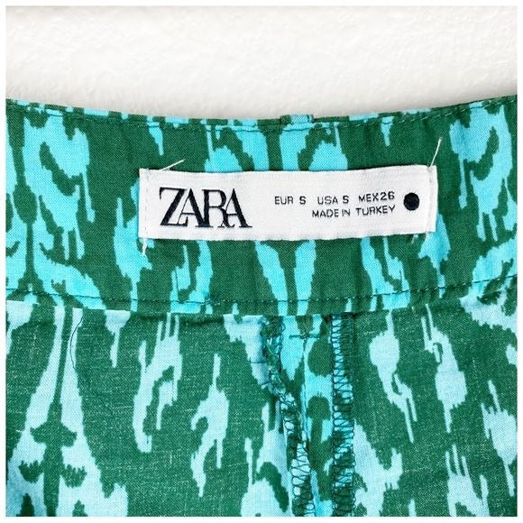 Zara Green & Blue Printed Pants Size Small