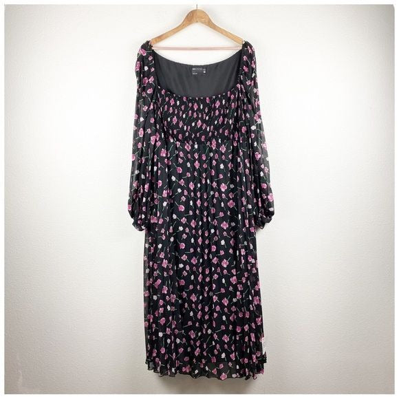 Asos NWT Maternity Square Neck Pleated Midi Dress in Floral Print Size 16