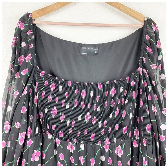 Asos NWT Maternity Square Neck Pleated Midi Dress in Floral Print Size 16