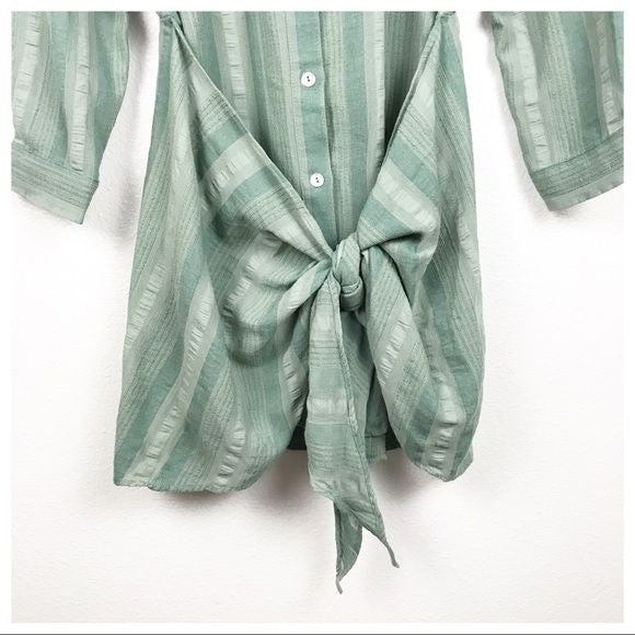 Zara NWT Green Button Down Tied Shirtdress Size Small