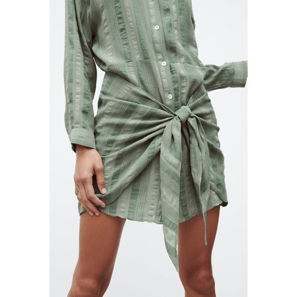 Zara NWT Green Button Down Tied Shirtdress Size Small