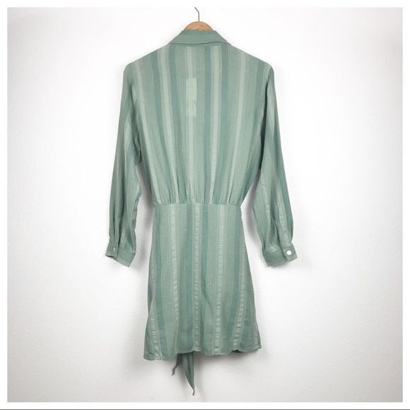 Zara NWT Green Button Down Tied Shirtdress Size Small