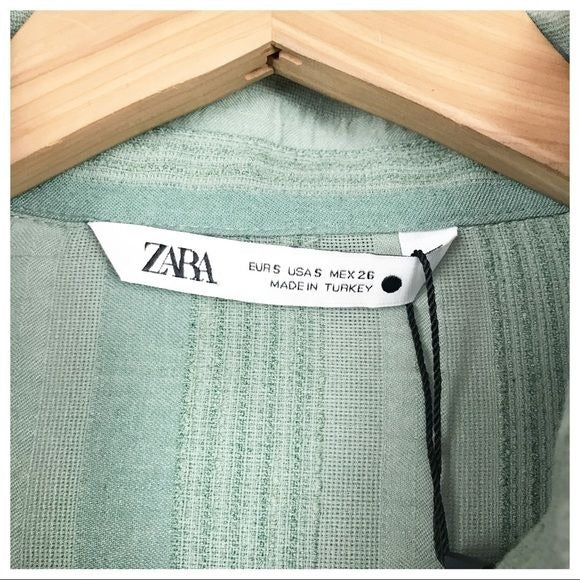 Zara NWT Green Button Down Tied Shirtdress Size Small