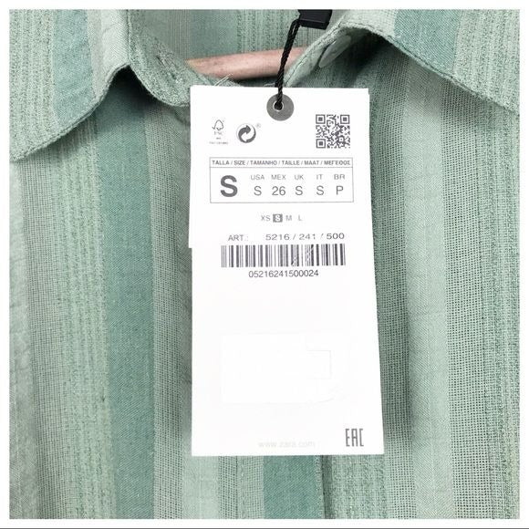 Zara NWT Green Button Down Tied Shirtdress Size Small