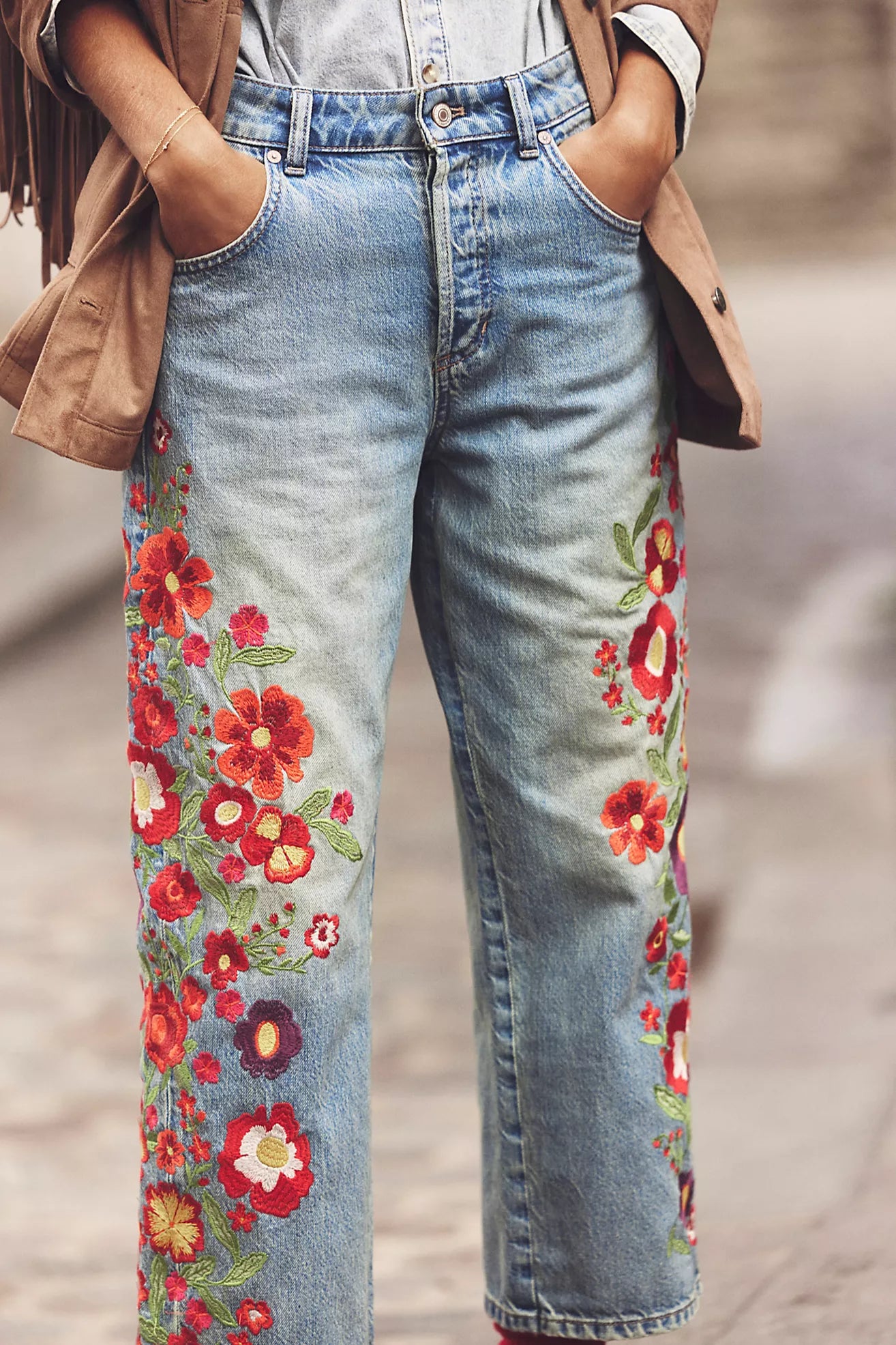 Free People We The Free Willow Floral Embroidered Jeans