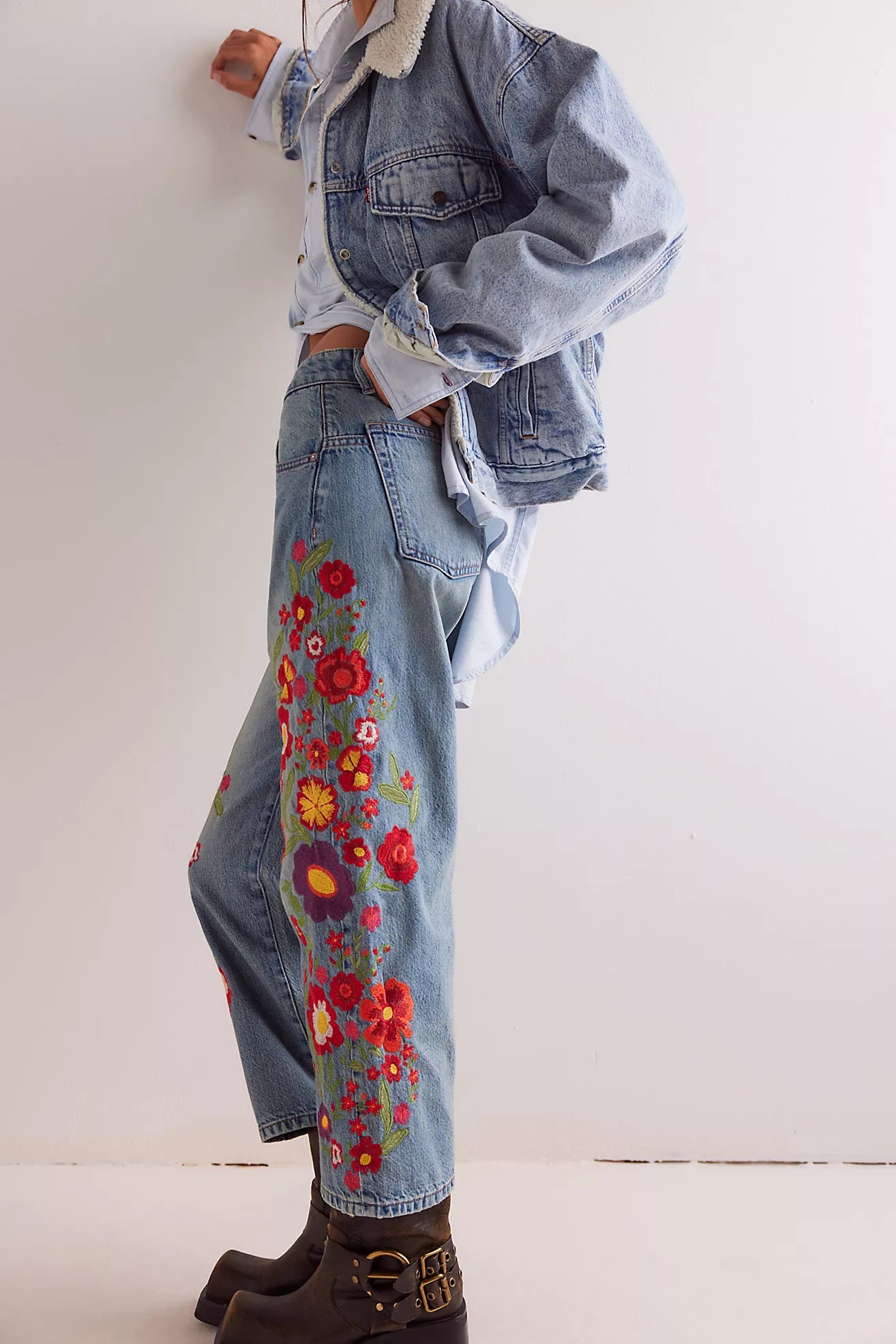 Free People We The Free Willow Floral Embroidered Jeans