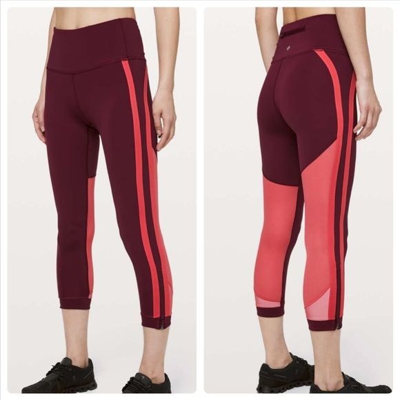 Lululemon Zip The Line Crop Leggings in Deep Ruby / Poppy Coral Size 8