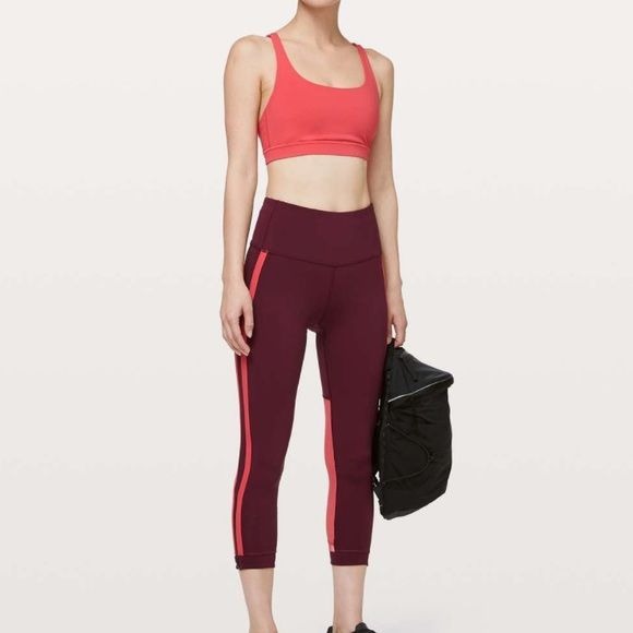 Lululemon Zip The Line Crop Leggings in Deep Ruby / Poppy Coral Size 8