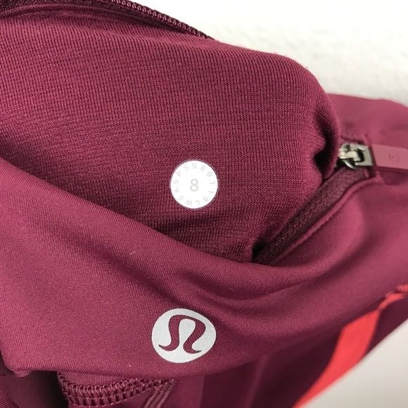 Lululemon Zip The Line Crop Leggings in Deep Ruby / Poppy Coral Size 8