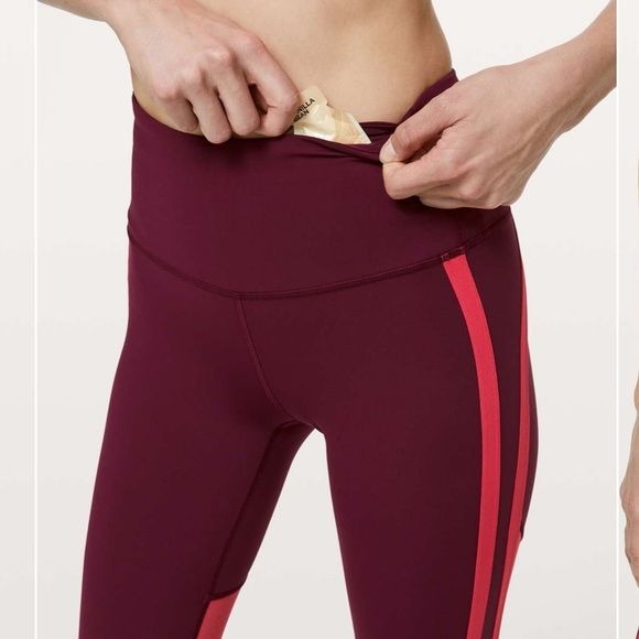 Lululemon Zip The Line Crop Leggings in Deep Ruby / Poppy Coral Size 8