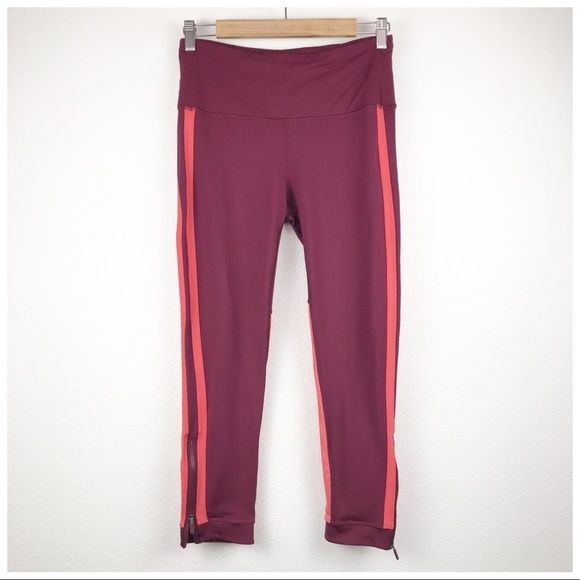 Lululemon Zip The Line Crop Leggings in Deep Ruby / Poppy Coral Size 8