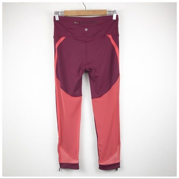 Lululemon Zip The Line Crop Leggings in Deep Ruby / Poppy Coral Size 8