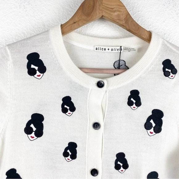 NWT Alice + Olivia Stacey Emoji Embroidered Cardigan Size Small