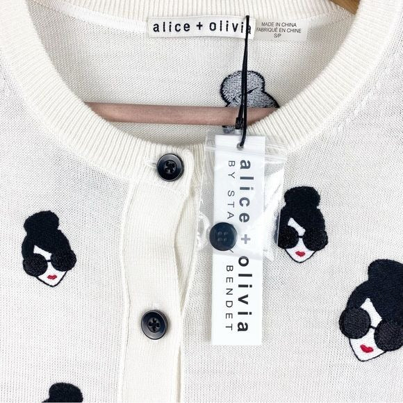 NWT Alice + Olivia Stacey Emoji Embroidered Cardigan Size Small