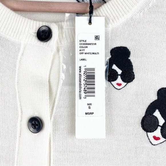 NWT Alice + Olivia Stacey Emoji Embroidered Cardigan Size Small