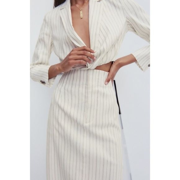 Zara NWT Cropped Striped Blazer Top Size XS