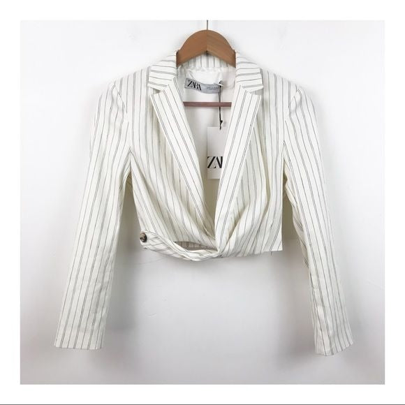 Zara NWT Cropped Striped Blazer Top Size XS