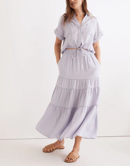 Madewell Purple and White Stripe Midi Skirt- Medium