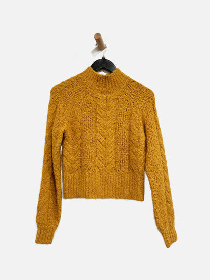 Aritzia Sunday Best Yellow Mock Neck Cable Knit Sweater-XXS
