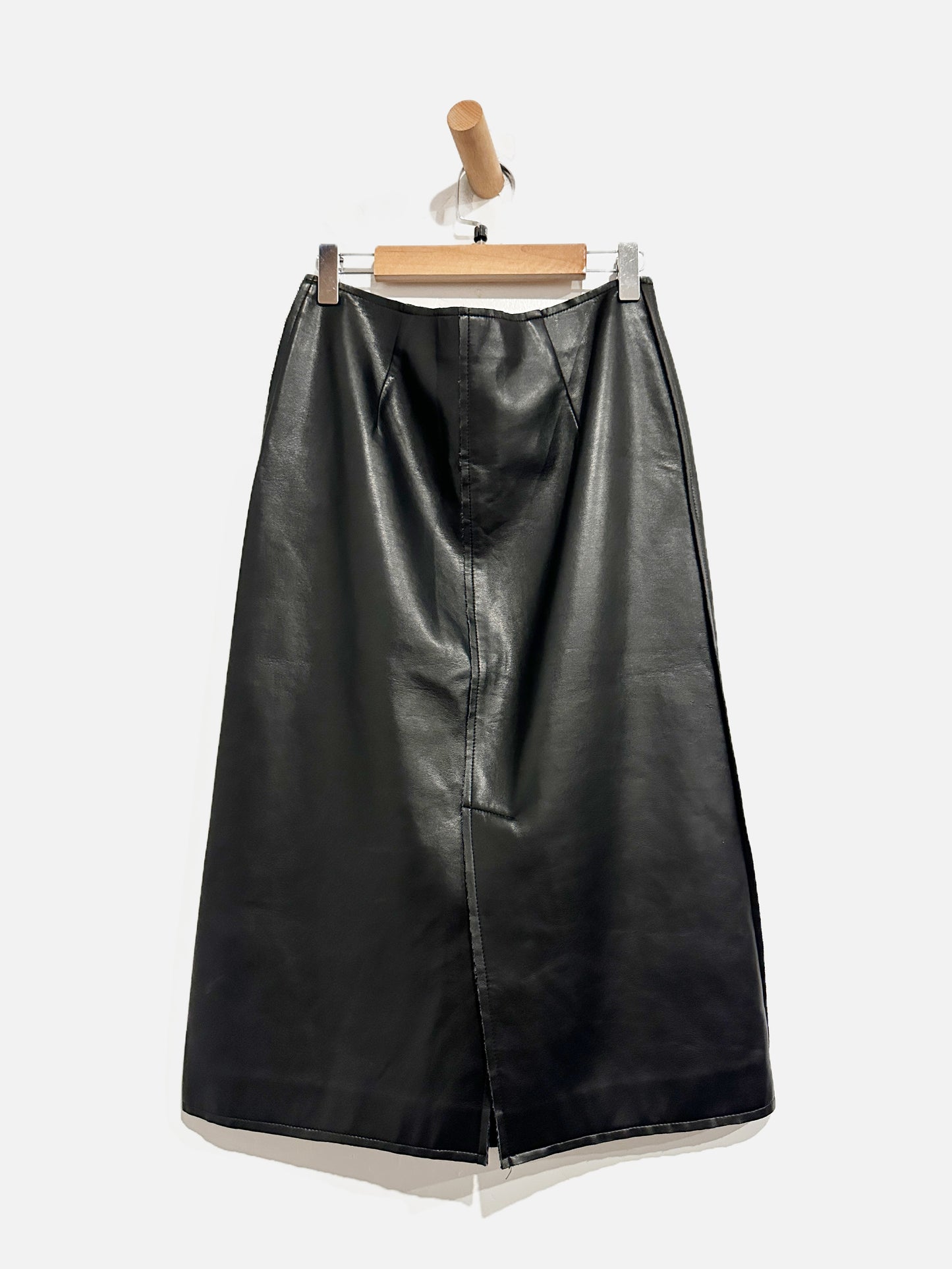 JOA Black Vegan Leather Midi Skirt - 8