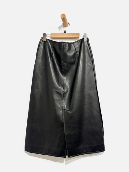 JOA Black Vegan Leather Midi Skirt - 8