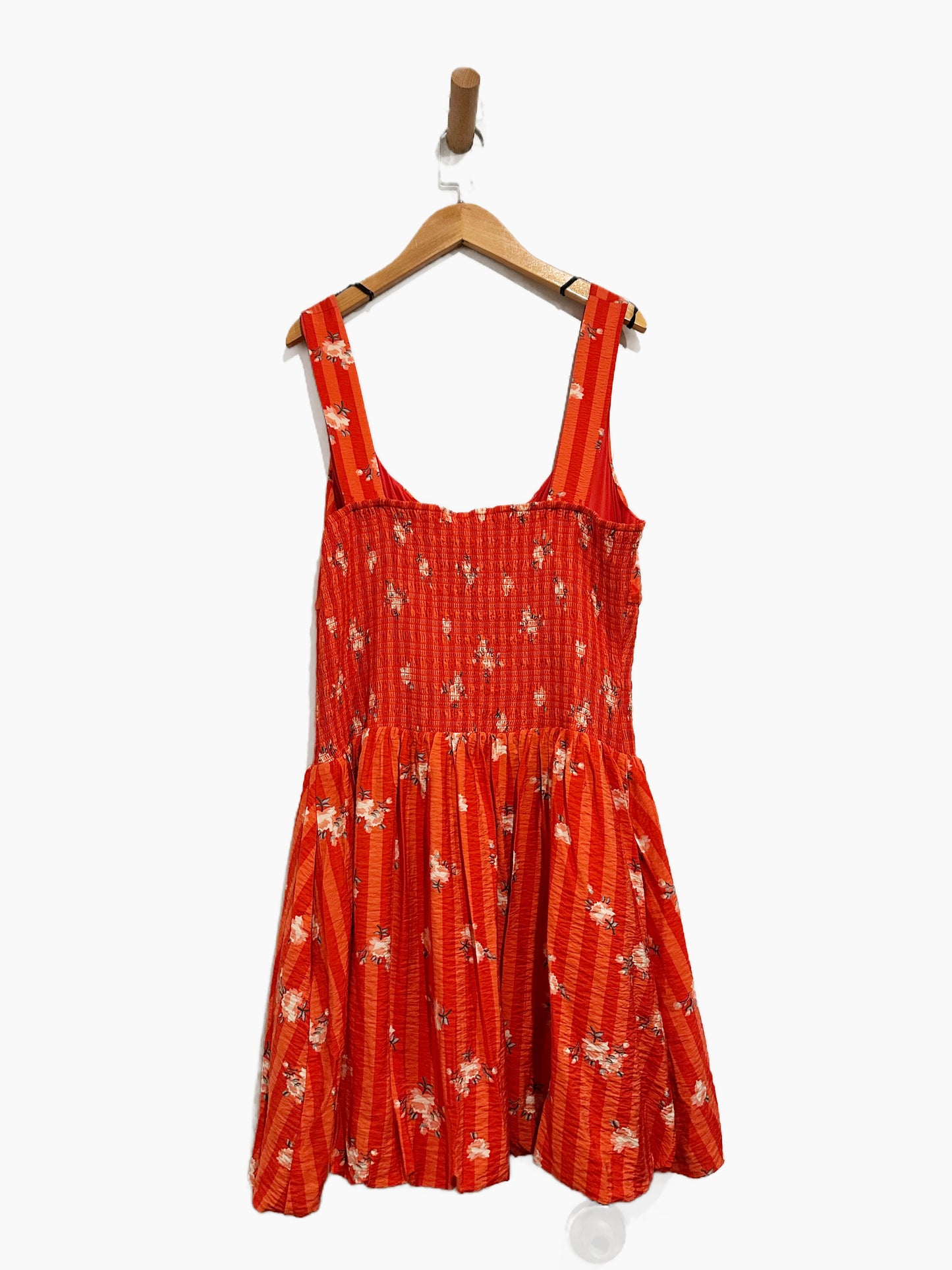 Anthropologie Square-Neck Smocked Mini Dress in Red - Large