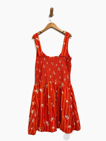 Anthropologie Square-Neck Smocked Mini Dress in Red - Large