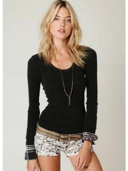 Free People Lou Flannel Cuff Thermal in Black - Large