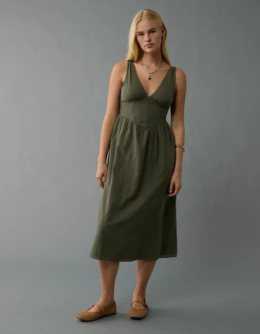 American Eagle Green Corset Midi Dress - Medium