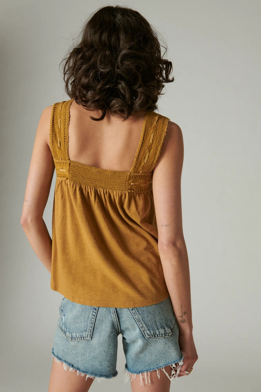 NWT Lucky Brand Square Neck Lace Tank in Tapenade - XL
