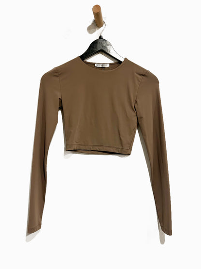 Zara Brown Polyamide Long Sleeve Cropped Top - Small