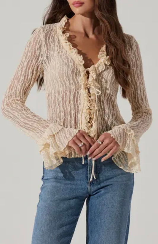 ASTR the Label Cream Lace Cardigan - Small