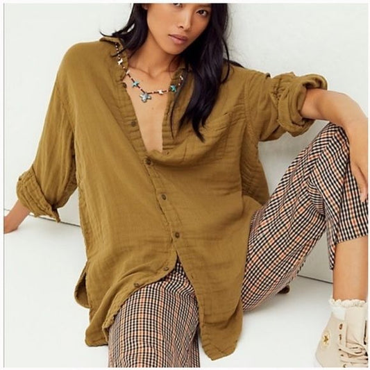 Free People x CP Shades Brown Oversized Shirt Size Medium