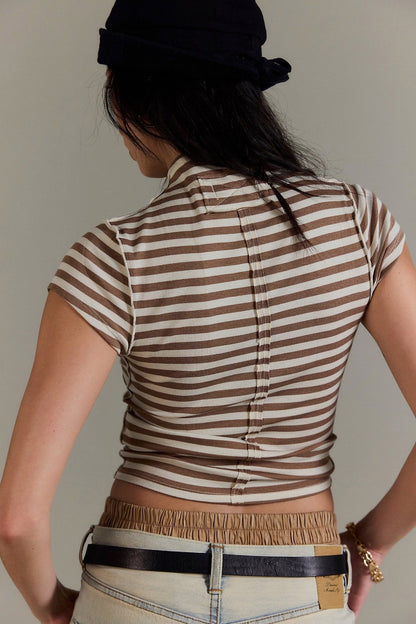 Free People Lola Striped Tee in Otter Combo - Medium