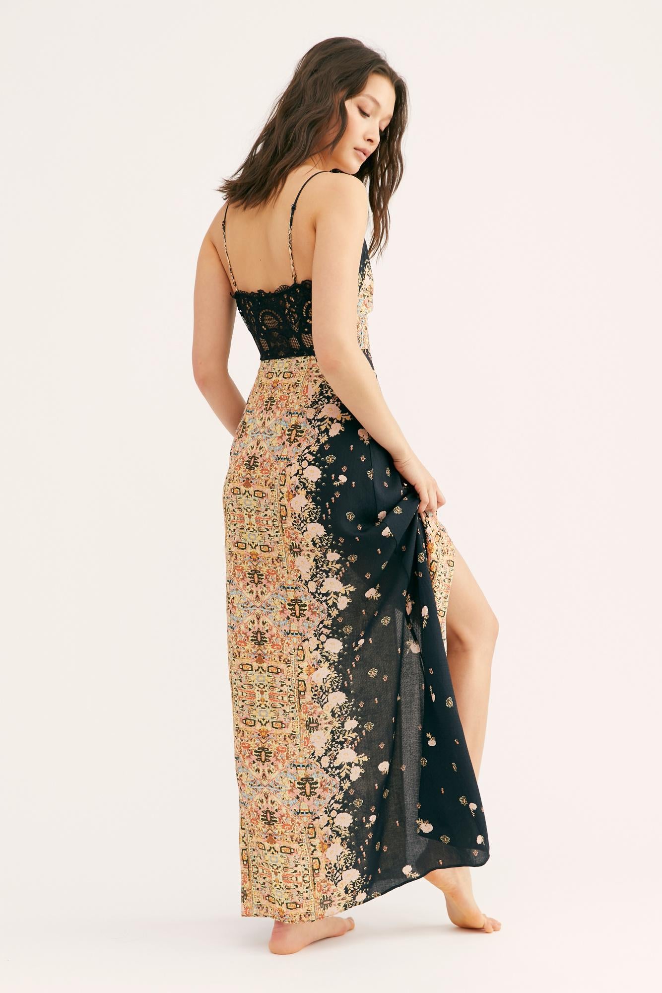 Free People Intimately Morning Song Maxi Dress in Black Combo - Small
