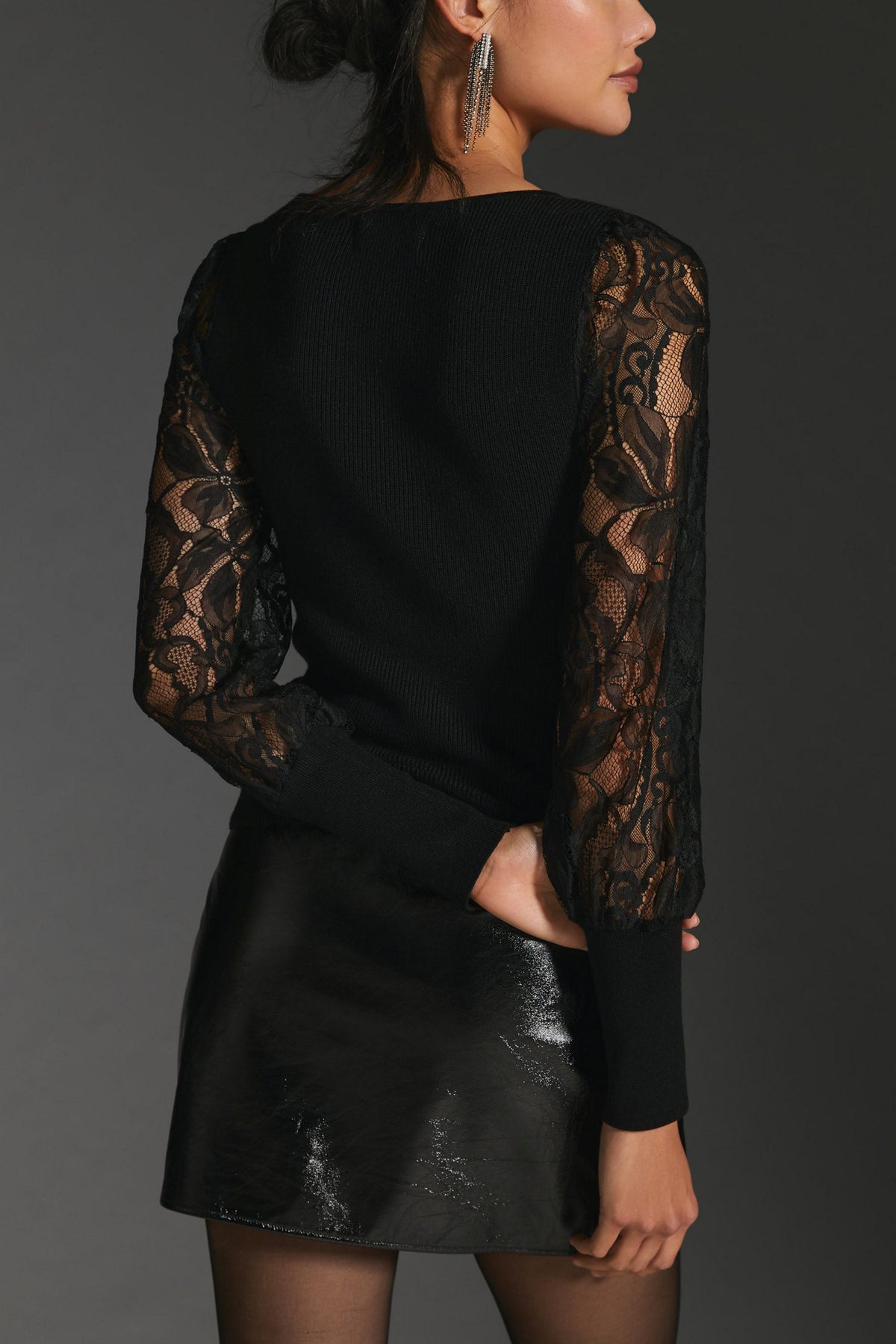 Anthropologie Lace Sleeve Sweater in Black - Large