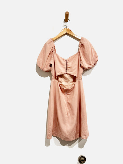ASTR Pink Linen Poof Sleeve Mini Dress - XS