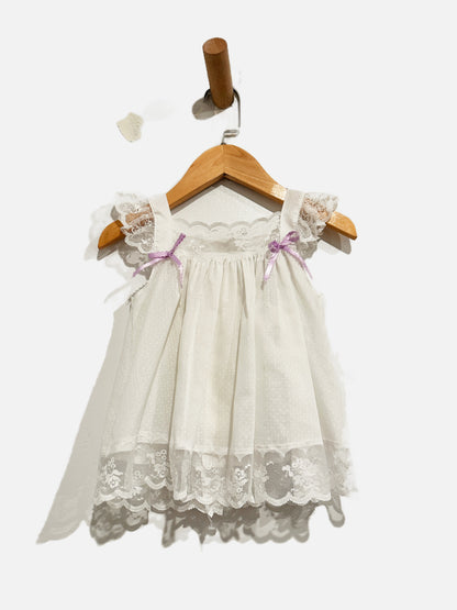 Bryan White Lace Dress w/Purple Bows