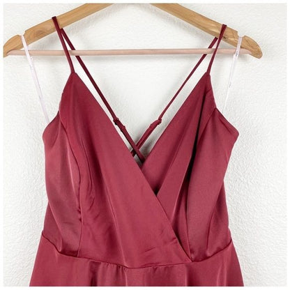 NWT Lulus Add Some Glam Wine Red Satin Tie-Back Skater Dress Size Large