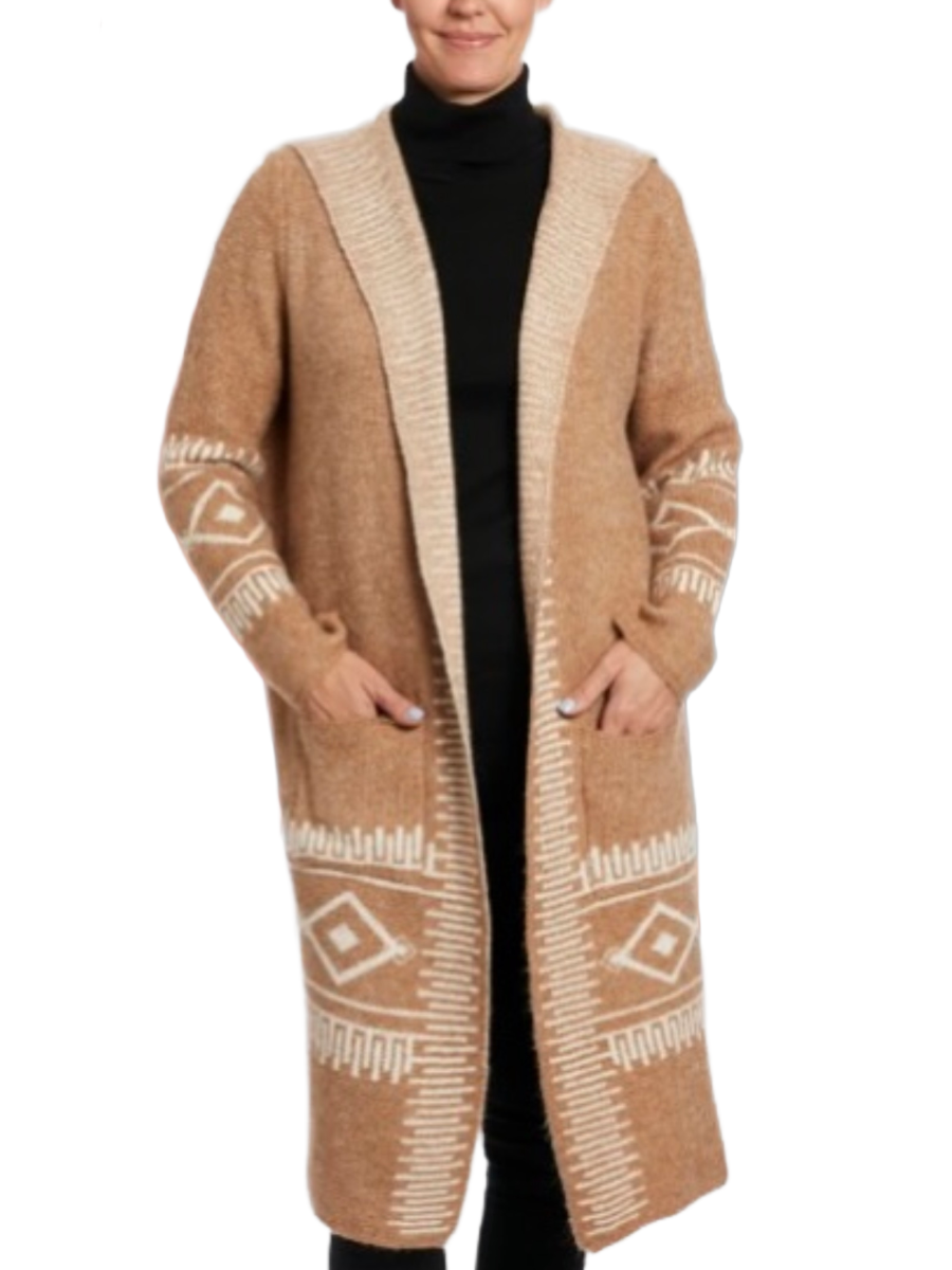 Joseph A NWT Aztec Print Brown and White Hooded Cardigan - Small