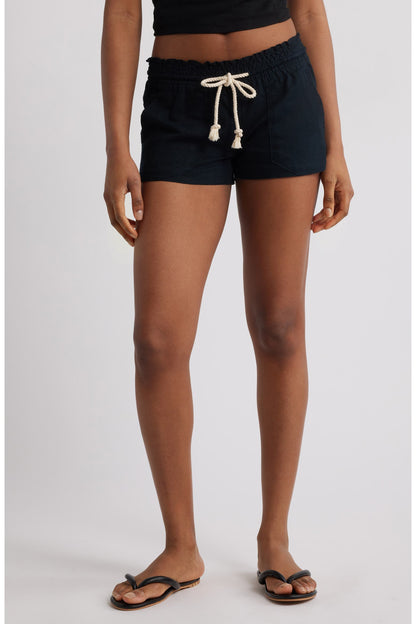 Roxy Oceanside Linen Beach Short in Black - Medium