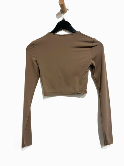 Zara Brown Polyamide Long Sleeve Cropped Top - Small