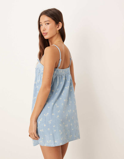ASOS Soft Denim Floral Cami Mini Dress - 2