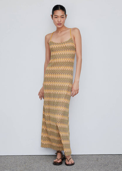 MNG Yellow Chevron Maxi Dress - 8