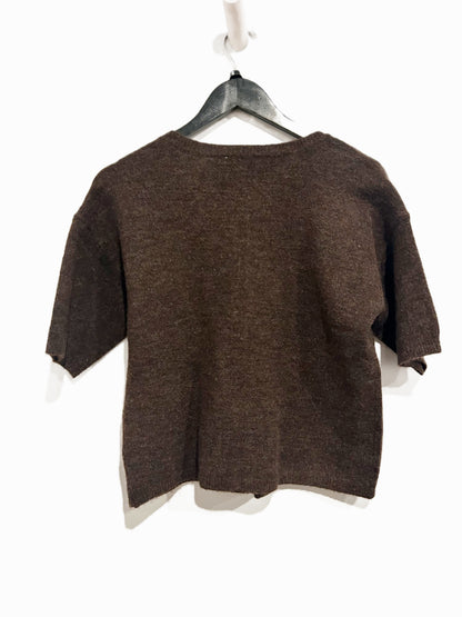 Cece Brown Short Sleeve Cardigan - Small
