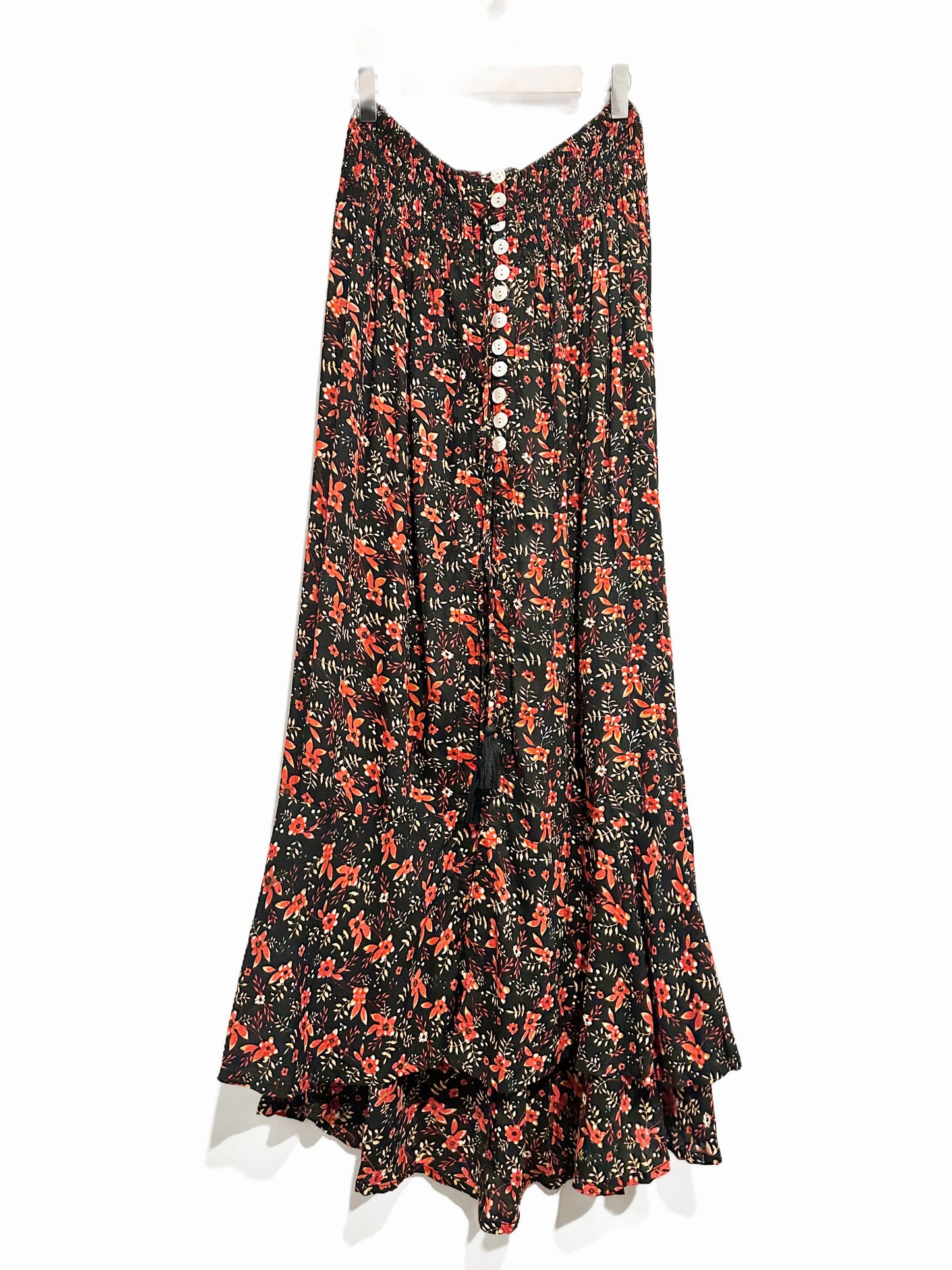 Tiare Hawaii Dakota Black & Red Floral Maxi Skirt - OS