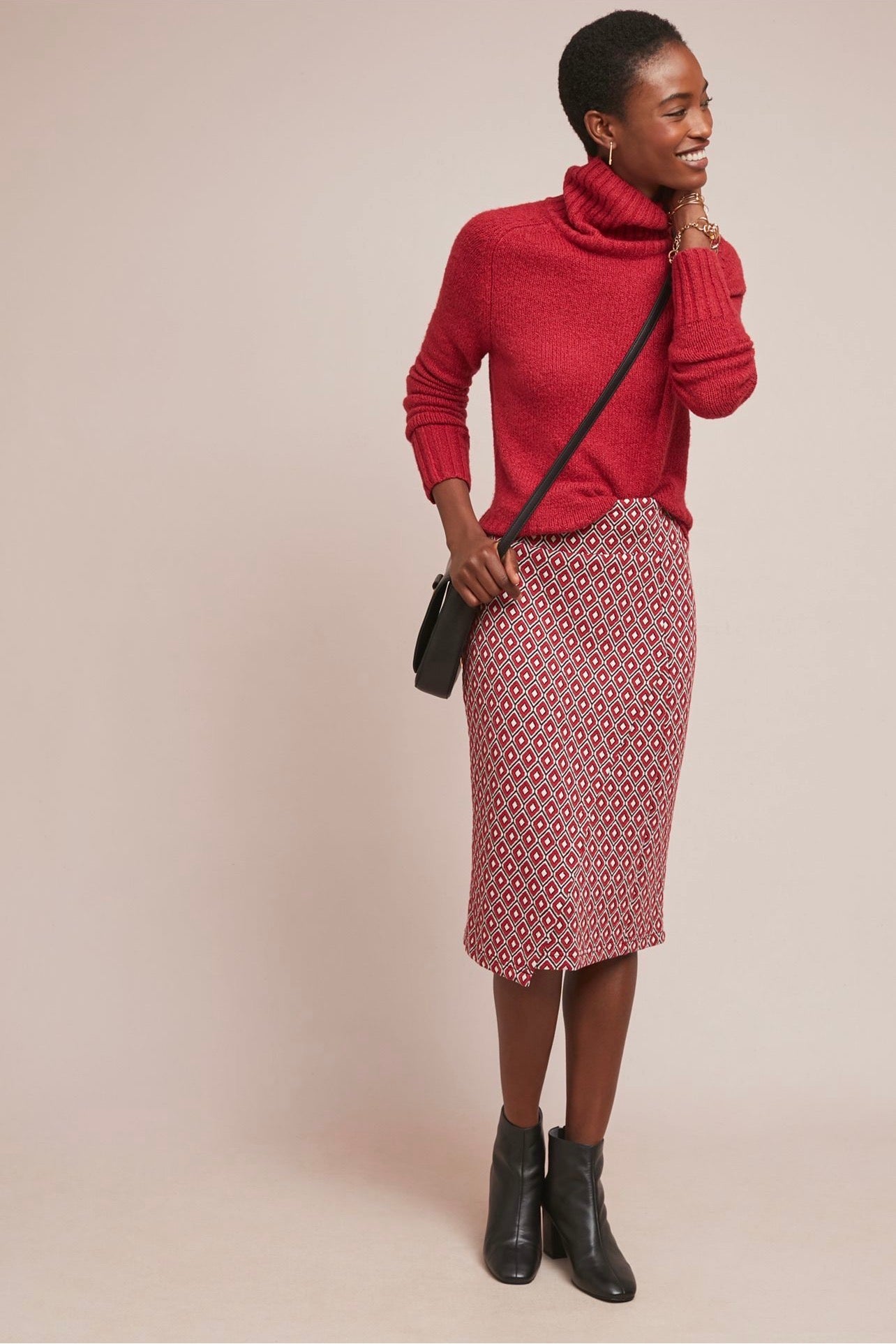 Anthropologie Maeve Wiles Red Pattern Pencil Skirt - Small